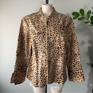 Guillaume 100% Leather Zip Up Jacket Leopard Animal Print Plus Size 1X